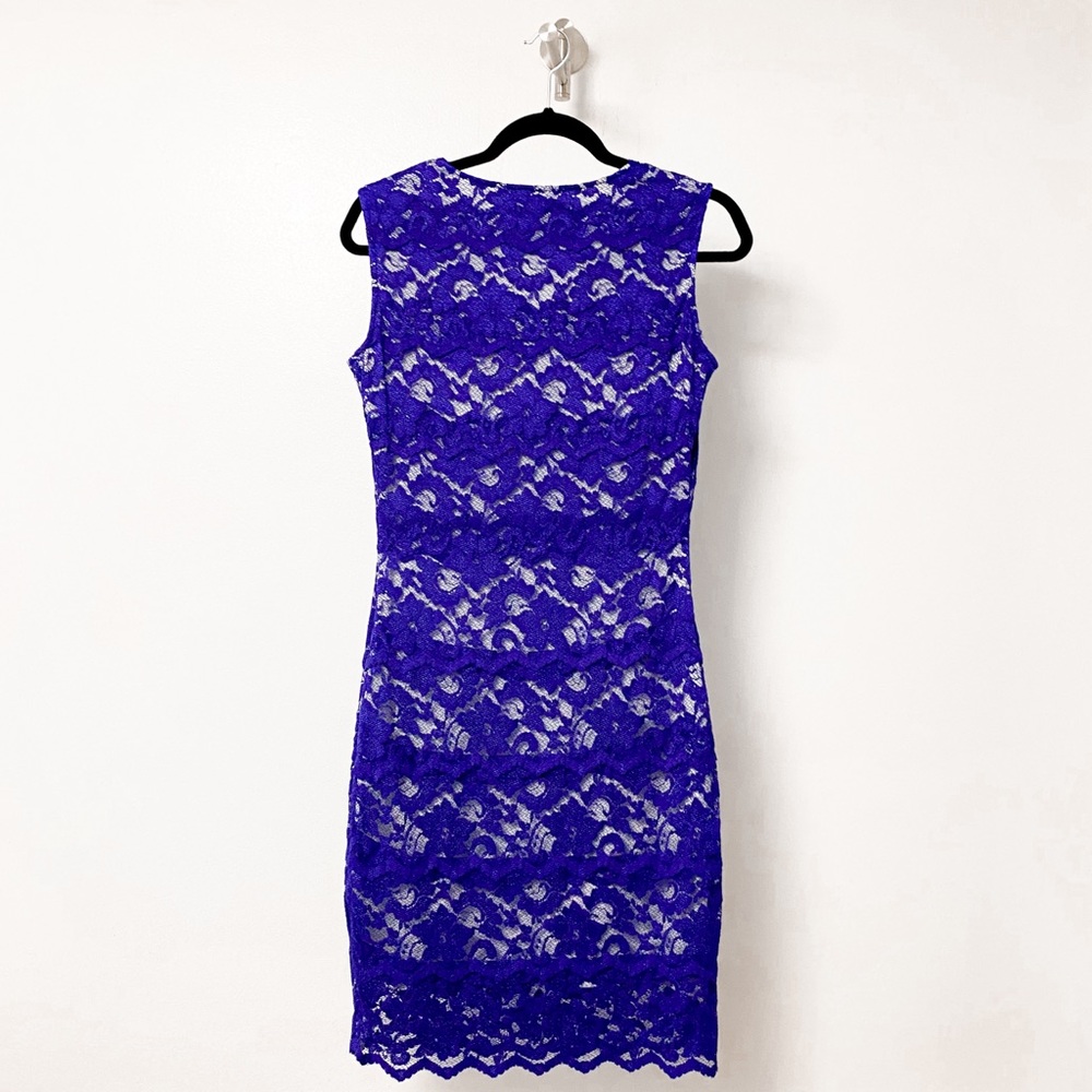 Badgley Mischka Cobalt Lace V-Neck Midi Dress - Picture 2 of 7